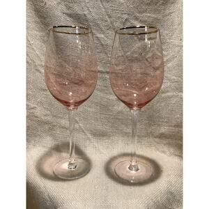 2 pretty peach blush ombré gold rim wine glasses